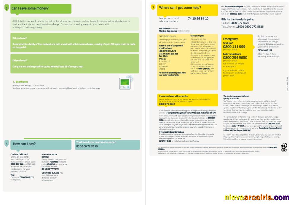 United Kingdom British Gas utility bill, 4 pages 3 4